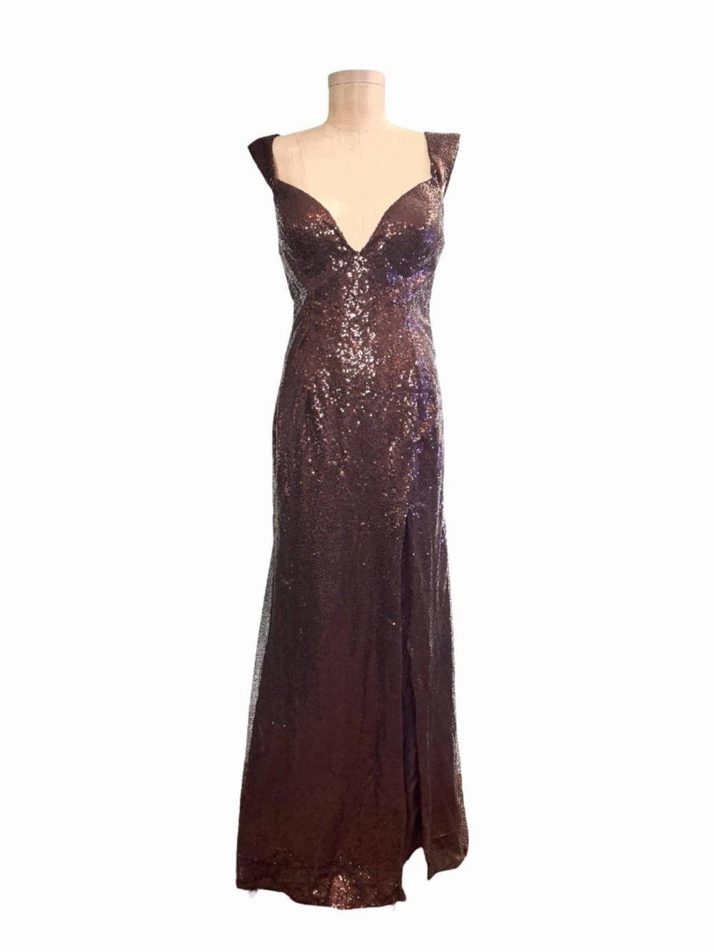 Women's Chocolate Brown Sequin Evening Gown Dress Size 10